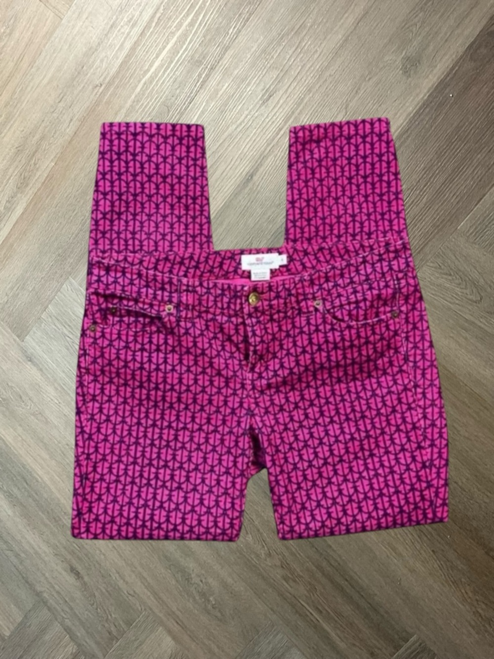 Vineyard Vines Nautical Anchor Print Corduroy Ankle Pants Womens 4 Pink Navy